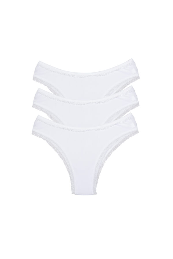3 Adet Kadın Mikro Bikini Külot İnce Lastik FırFır Kenarlı Yumuşak Doku İç Giyim Beyaz