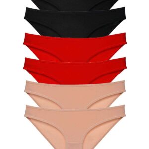 6 adet Süper Eko Set Likralı Kadın Slip Külot Siyah Kırmızı Ten