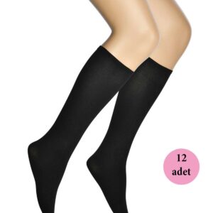 12 Adet Mikro 70 Dizaltı Kadın Çorap Siyah 500