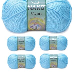 5 Adet Vizon Premium Akrilik El Örgü İpi Yünü Renk No:214 Ufuk Mavisi