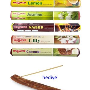 5 Paket 20 Çubuklu Tütsü Lemon - Amber - Lilly- Jasmine - Coconut - Kayık Hediyeli